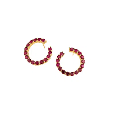 Juvetti Women's Gold / Red Kom Gold Earrings Set With Ruby