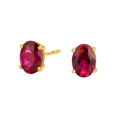 Juvetti Women's Gold / Red Ova Gold Earrings Set With Ruby
