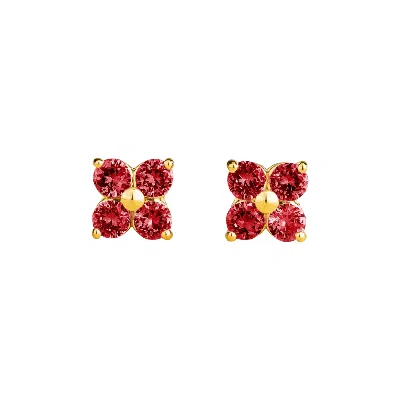 Juvetti Women's Gold / Red Petale Gold Earrings Set With Ruby