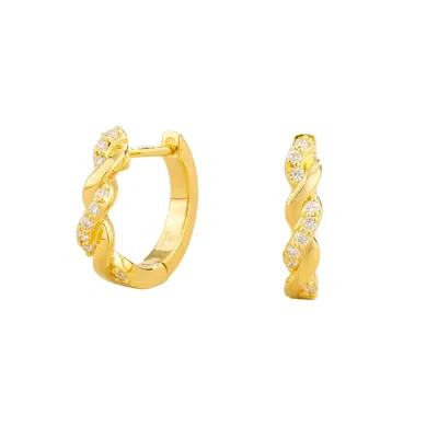 Juvetti Women's Gold / White Cora Diamonds Huggie Earrings Set In Gold