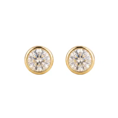Juvetti Women's Gold / White Margo Diamond Round Bezel Set Solitaire Gold Earrings In Gold/white