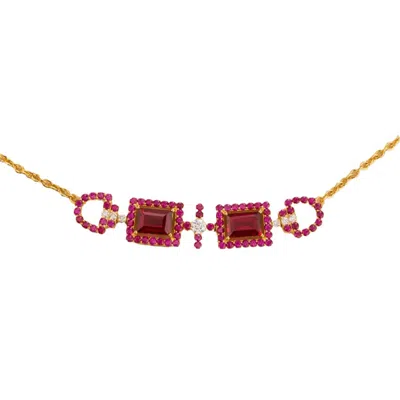 Juvetti Women's Gold / White / Red Ciceris Gold Necklace Ruby & Diamonds