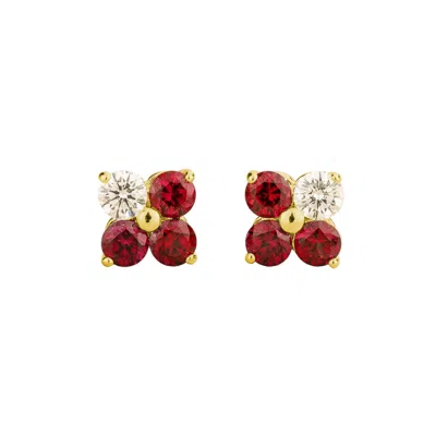 Juvetti Women's Gold / White / Red Clover Ruby & Diamond Earrings In Gold In Multi