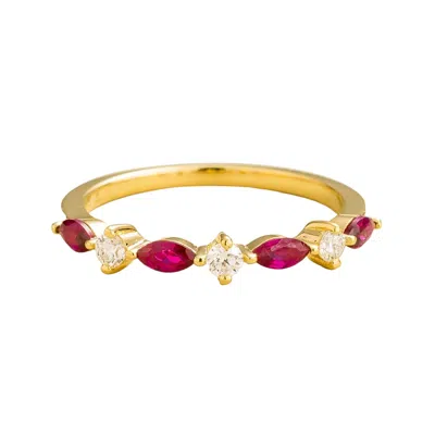 Juvetti Women's Gold / White / Red Markiz Gold Ring In Ruby & Diamond