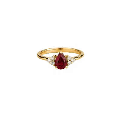 Juvetti Women's Gold / White / Red Nora Ruby & Diamond Pear Cut Ring In Gold