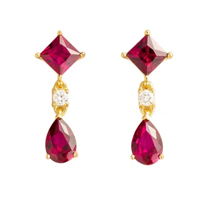 Juvetti Women's Gold / White / Red Ori Gold Earrings Set With Ruby & Diamond