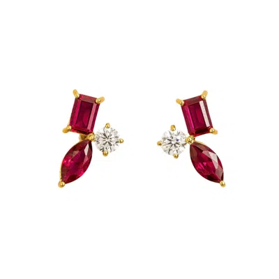 Juvetti Women's Gold / White / Red Sanka Gold Earrings Ruby & Diamond In Multi