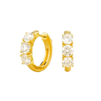 Juvetti Women's Gold / White Tres Diamond Three-stone Huggie Hoop Earrings In Gold In Multi