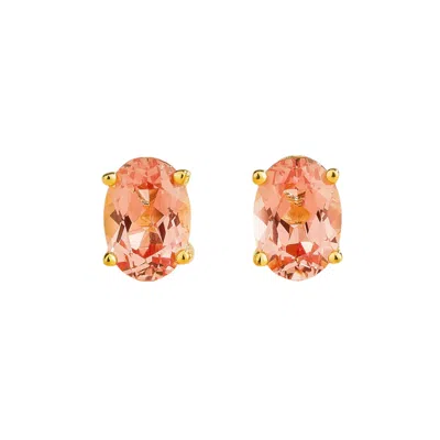 Juvetti Women's Gold / Yellow Ovo Gold Earrings Set With Padparadscha Sapphire