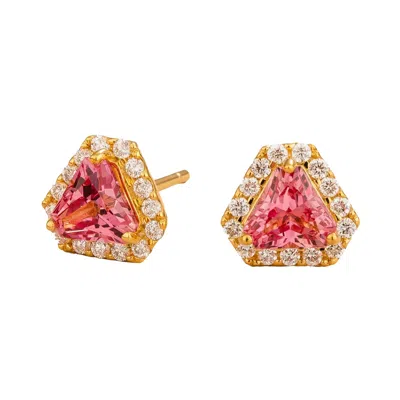Juvetti Women's Gold / Yellow / Pink Diana Gold Earrings With Padparadscha Sapphires And Diamonds