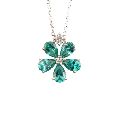 Juvetti Women's Green / Blue / Silver Florea Gold Necklace Paraiba Sapphire & Diamond