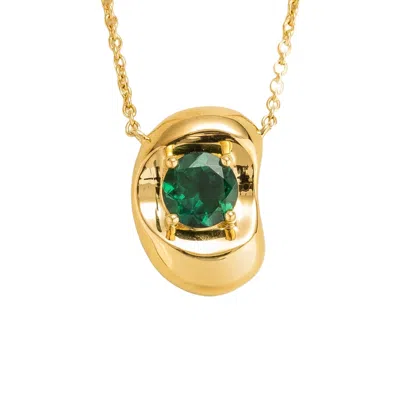 Juvetti Women's Green / Gold Fava Necklace In Emerald Set In Gold