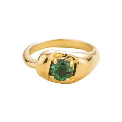 Juvetti Women's Green / Gold Fava Ring In Emerald Set In Gold In Multi