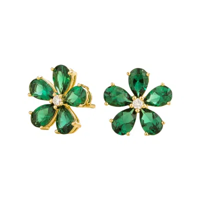 Juvetti Women's Green / Gold Florea Earrings In Emerald & Diamonds
