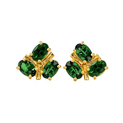 Juvetti Women's Green / Gold Ligna Oval Emerald Cluster Stud Earrings In Gold