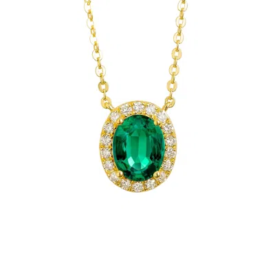 Juvetti Women's Green / Gold / White Mina Oval Emerald & Diamond Halo Necklace In Gold