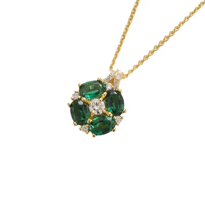 Juvetti Women's Green / Gold / White Pristi Gold Necklace Emeralds & Diamonds In Multi