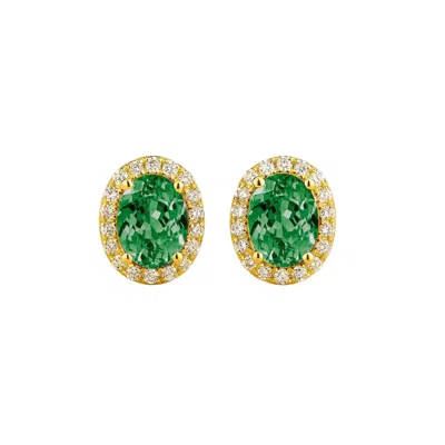 Juvetti Women's Green Mina Oval Emerald & Diamond Halo Earrings In Gold