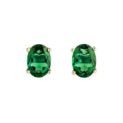 Juvetti Women's Green / Silver Ova White Gold Earrings Set With Emerald