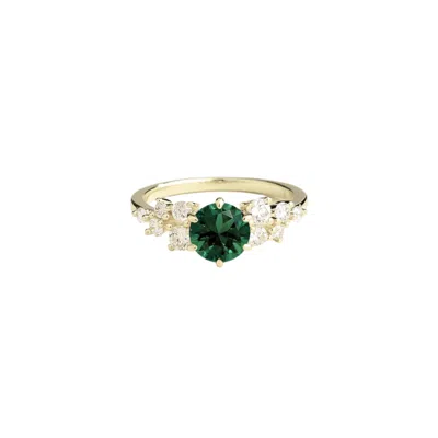 Juvetti Women's Green / White Floret White Gold Ring In Emerald & Diamonds