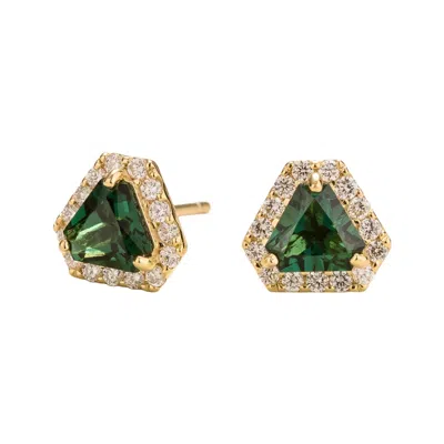 Juvetti Women's Green / White / Gold Diana Gold Earrings In Emerald & Diamond
