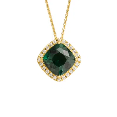 Juvetti Women's Green / White / Gold Pude Gold Necklace Emerald & Diamond In Multi