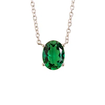 Juvetti Women's Green / White Ova White Gold Necklace Set With Emerald In Multi