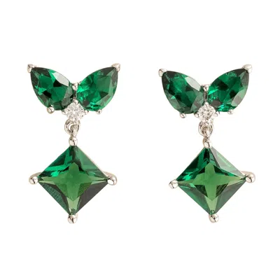 Juvetti Women's Green / White / Silver Amore White Gold Earrings Emerald & Diamond In Metallic