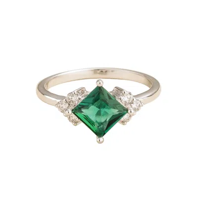 Juvetti Women's Green / White / Silver Amore White Gold Ring Emerald & Diamond In Metallic