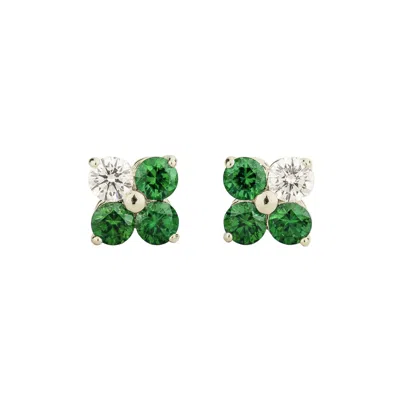 Juvetti Women's Green / White / Silver Clover Emerald & Diamond Earrings In White Gold
