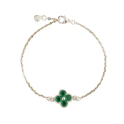Juvetti Women's Green / White / Silver Emerald & Diamond Four-leaf Clover Chain Bracelet In White Gold In Multi