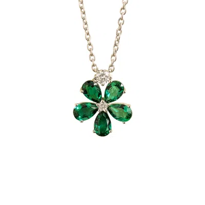 Juvetti Women's Green / White / Silver Florea White Gold Necklace Emerald & Diamond In Multi