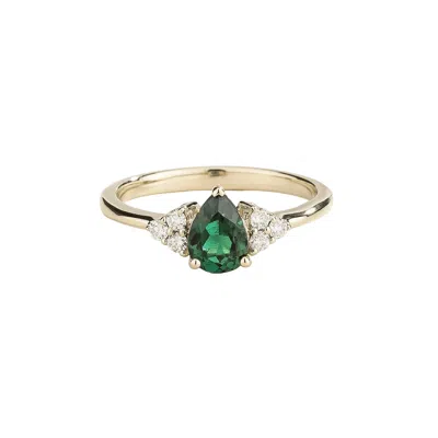 Juvetti Women's Green / White / Silver Nora Emerald & Diamond Pear Cut Ring In White Gold In Multi