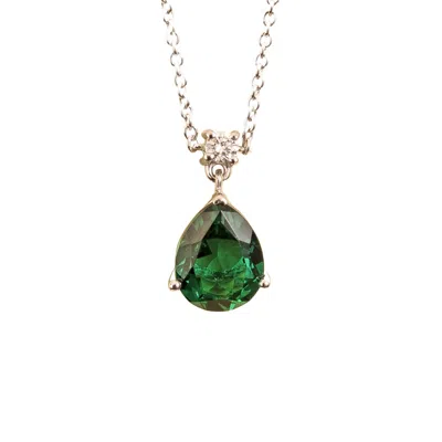 Juvetti Women's Green / White / Silver Ori Medium Pendant Necklace In Emerald & Diamond Set In White Gold