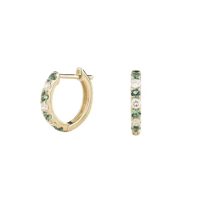 Juvetti Women's Green / White / Silver Stacy Emerald & Diamond Huggie Hoop Earrings In White Gold
