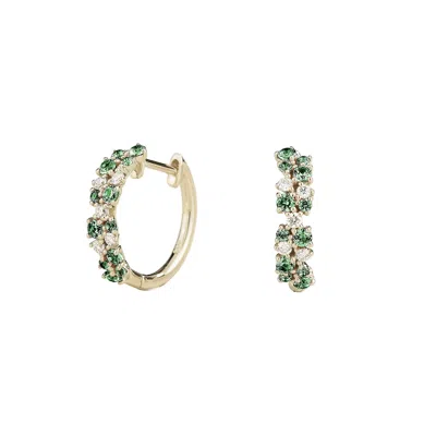 Juvetti Women's Green / White Starry Emerald & Diamond Huggie Hoop Earrings In White Gold