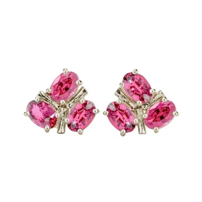 Juvetti Women's Ligna Oval Pink Sapphire Cluster Stud Earrings In White Gold
