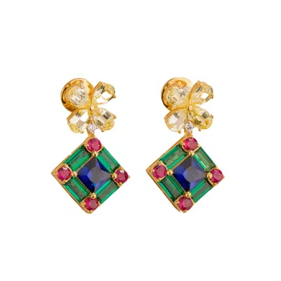 Juvetti Women's Medina Earrings Yellow Sapphire, Royal Blue Sapphire, Ruby, Emerald & Diamond In Multi