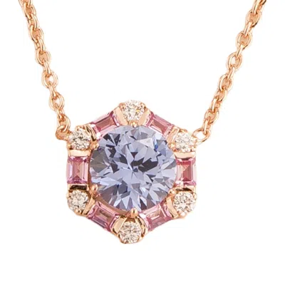 Juvetti Women's Pink / Blue / Rose Gold Melba Rose Gold Necklace Ceylon Blue Sapphire, Pink Sapphire, Diamon