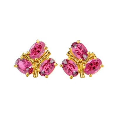 Juvetti Women's Pink / Gold Ligna Oval Pink Sapphire Cluster Stud Earrings In Gold In Pink/gold