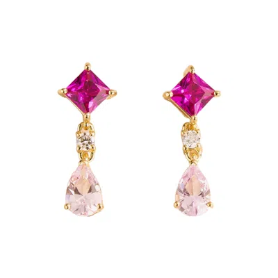 Juvetti Women's Pink / Gold Ori Pink Sapphires & Diamonds Gold Earrings In Multi