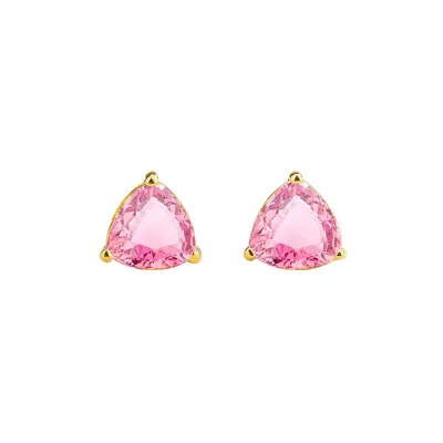 Juvetti Women's Pink / Gold Trillion Pink Sapphire Solitaire Stud Earrings In Gold In Pink/gold