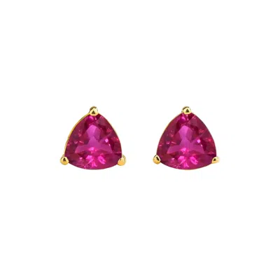 Juvetti Women's Pink / Gold Trillion Vivid Pink Sapphire Solitaire Stud Earrings In Gold In Pink/gold