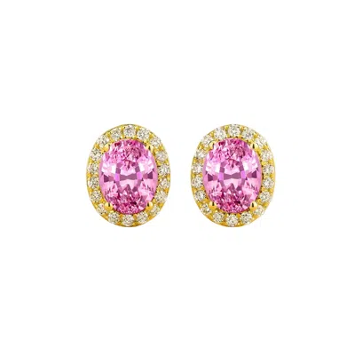 Juvetti Women's Pink / Gold / White Mina Oval Pink Sapphire & Diamond Halo Earrings In Gold