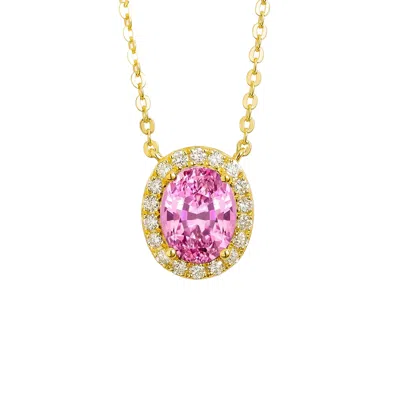 Juvetti Women's Pink / Gold / White Mina Oval Pink Sapphire & Diamond Halo Necklace In Gold