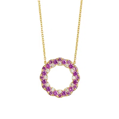 Juvetti Women's Pink / Gold / White Starry Pink Sapphire & Diamond Eternity Circle Pendant Necklace In Gold In Pink/gold/white