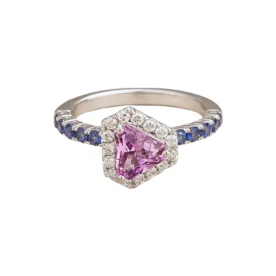Juvetti Women's Pink / Purple / Blue Diana White Gold Ring Purple Sapphire Blue Sapphire Diamond