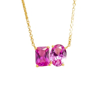 Juvetti Women's Pink / Purple / Gold Buchon Gold Necklace Set With Pink Sapphire