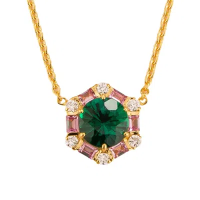 Juvetti Women's Pink / Purple / Gold Emerald, Pink Sapphires & Diamonds Melba Gold Necklace