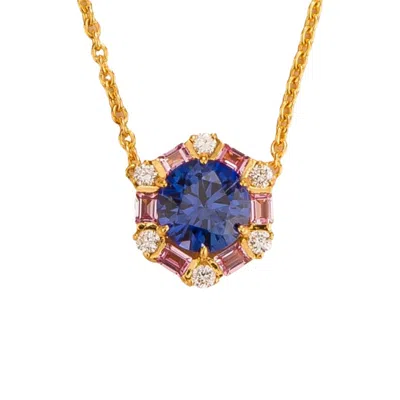 Juvetti Women's Pink / Purple / Gold Melba Necklace In Blue Sapphire, Pink Sapphire & Diamond